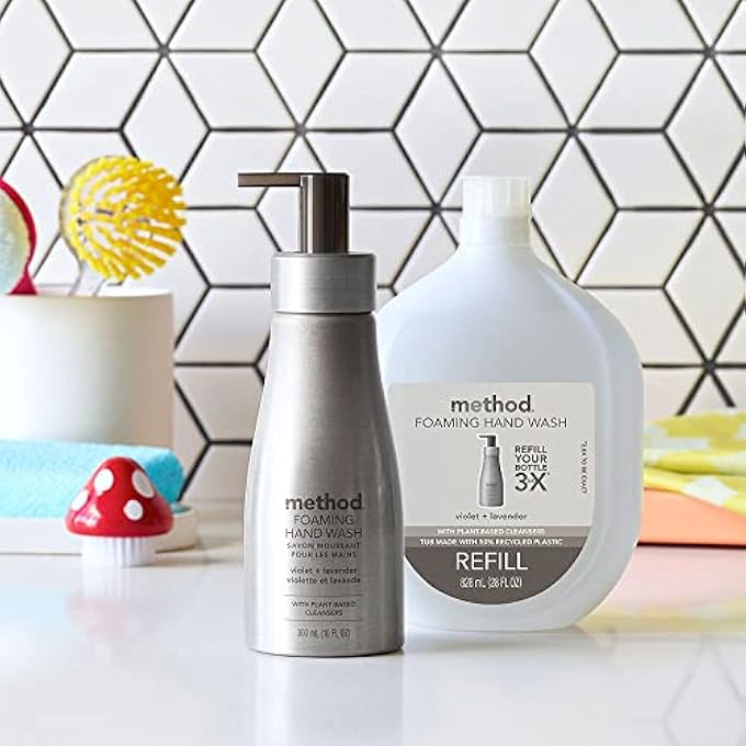 Method FOAMING HAND WASH, VIOLET + LAVENDER, REUSABLE SILVER ALUMINUM BOTTLE, BIODEGRADABLE FORMULA, 10 OZ (PACK OF 3) - Image 5